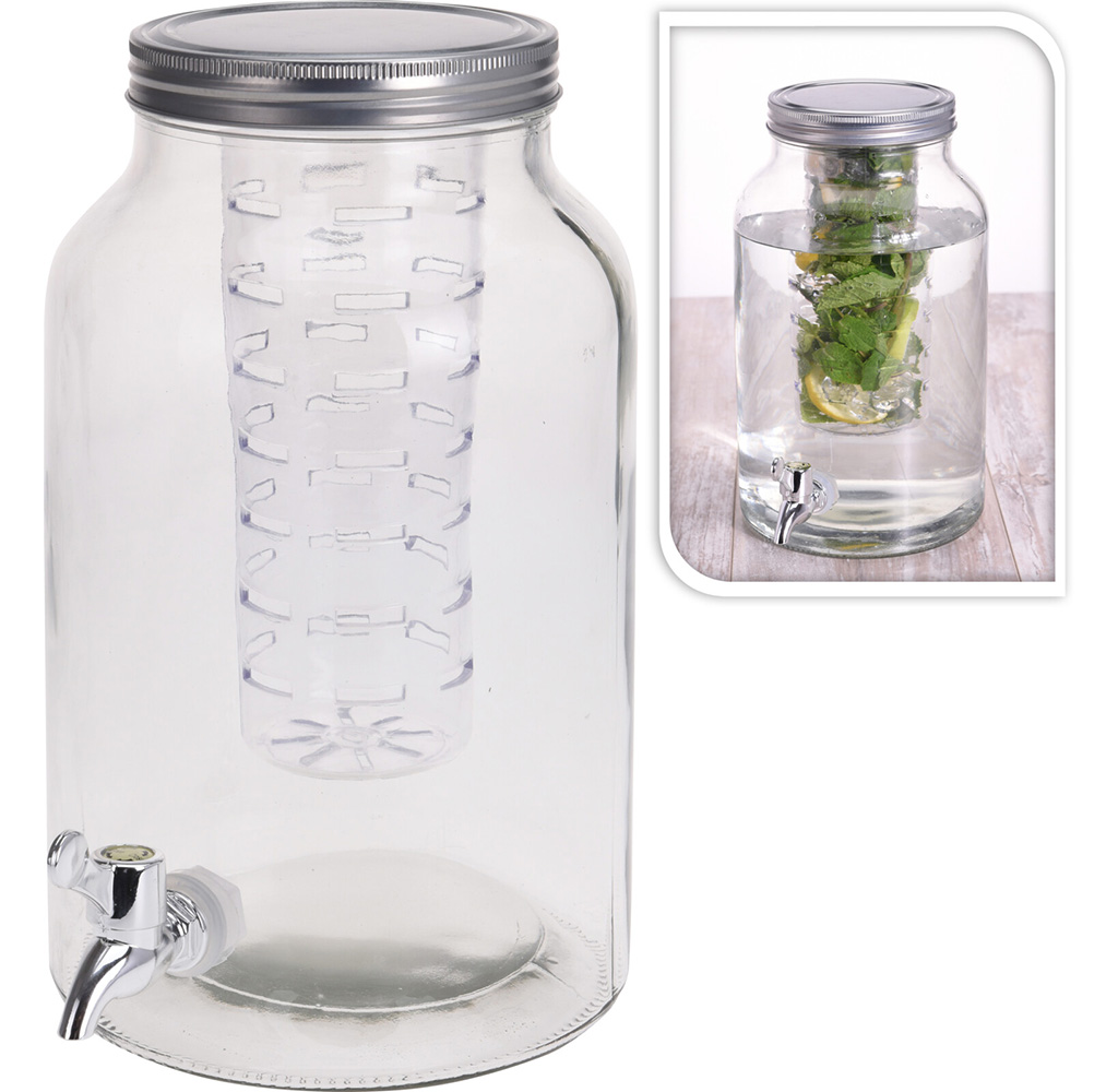 Getränkespender Glas 4 Liter mit Zapfhahn herausnehmbarer Einsatz  Wasserspender